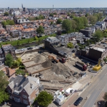 Luchtfoto van ontgraving bouwkuip de Vierhoek - Haarlem