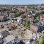 Luchtfoto van ontgraving bouwkuip de Vierhoek - Haarlem
